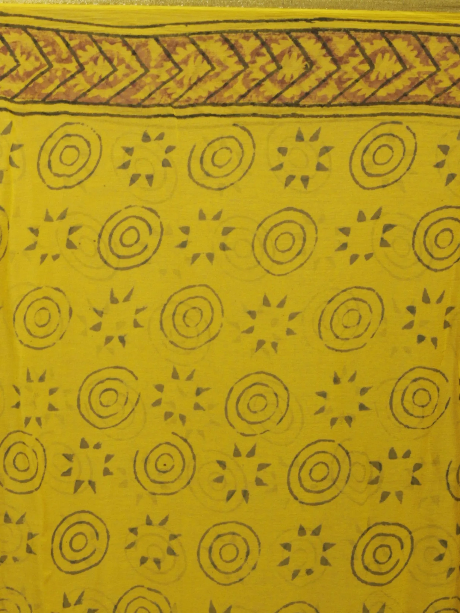 Yellow Mustard Green Hand Block Printed Chiffon Saree - S031702117